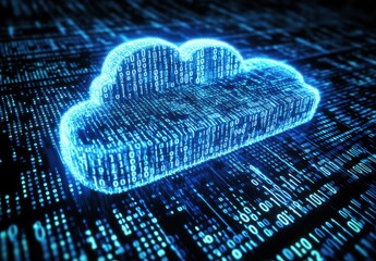 Poster - Digital Cloud with Binary Code Representing Cloud Computing and Data Storage on a Futuristic Technology Background