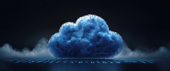 Poster - Digital Cloud with Circuit Patterns and Binary Code Representing Cloud Computing Technology and Data Storage Concepts in Modern Information Systems