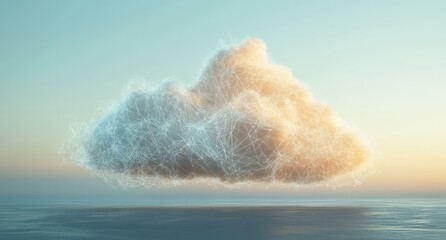 Aufkleber - Ethereal Digital Cloud Concept in a Serene Sky Over Water, Representing Technology, Connectivity, and Futuristic Data Management