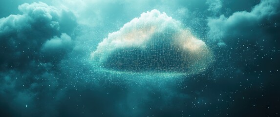 Poster - Ethereal Digital Cloud Surrounded by Abstract Particles in a Mystical Atmosphere Reflecting Technology and Nature in a Dreamlike Setting