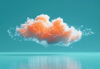 Poster - Ethereal Digital Cloud with Abstract Network Connections in a Calm Turquoise Environment Reflecting a Sense of Modern Technology and Creativity