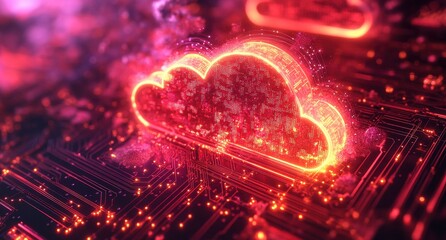 Poster - Futuristic Cloud Computing Concept with Abstract Digital Circuitry Background, Highlighting Data Exchange and Connectivity in Technology Environments
