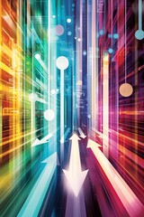 Poster - A dynamic image illustrating income tax approval workflows, arrows and forms in motion, vibrant colors and abstract design, evoking clarity and progress