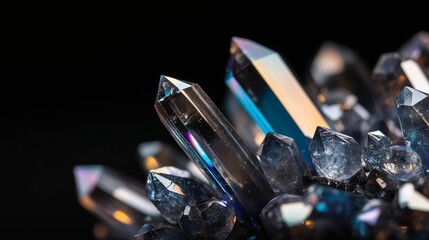 Poster - beautiful cluster of sparkling crystals shines in various shades on a dark background