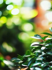 Canvas Print - Lush green foliage in soft sunlight. AI.