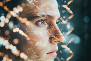 Poster - Prominent face with digital overlay in an artistic exploration of technology and human emotion