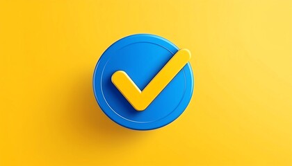 Poster - A vibrant blue and yellow checkmark icon set against a bright yellow background, symbolizing approval or completion.