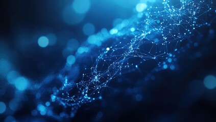 Poster - Beautiful Visualization of Abstract Blue Light Waves with Delicate Connections and Glittering Particles, Perfect for Technology, Science, and Digital Themes