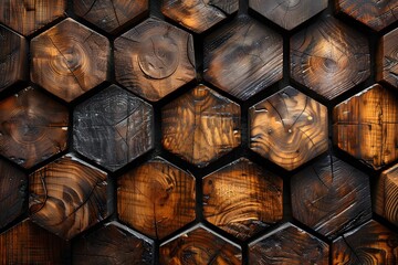 Wall Mural - Hexagonal Wooden Pattern Texture for Rustic Interior Design and Creative Projects