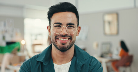 Fototapete - Small business, man and happy on portrait as fashion designer for career growth at office. Male person, entrepreneur and smile with pride or confidence for opportunity in textile and clothes industry