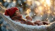 ©  Designer Kim - Serene Winter Relaxation Woman in Hammock with Hot Drink