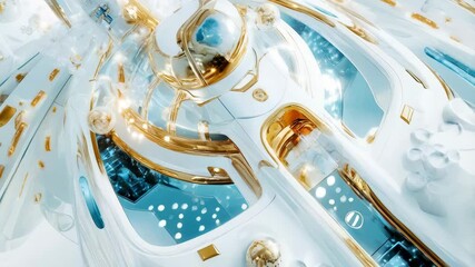 Aufkleber - top-down view of a futuristic space station interior, white and blue with gold accents, with a sci-f