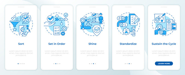 Canvas Print - 5S methodology blue onboarding mobile app screen. Walkthrough 5 steps editable graphic instructions with linear concepts. UI, UX, GUI template. Montserrat SemiBold, Regular fonts used