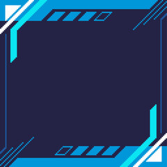 Poster - Cyberpunk Cyan Blue Pixel Art Industrial Style Interface Frame with Dark Blue Background