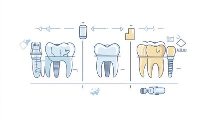 Aufkleber - Three-stage illustration of the dental implant process showcases the steps with clear visuals and space for additional text. Generative AI