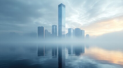 Poster - a lone corporate skyscraper stands out against a white backdrop illustratio