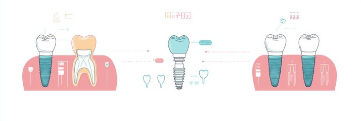 Aufkleber - This illustration demonstrates the three crucial stages of the dental implant process, providing clarity and ample room for additional details. Generative AI