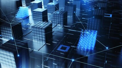 High-tech big data matrix, technology cube connection, digital technology corporate presentation.