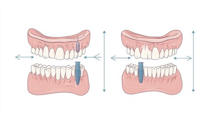 Poster - Explore the three stages of dental implant placement showing tooth extraction, implant insertion, and crown placement. Generative AI