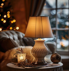 Aufkleber - Christmas style lamp on table.