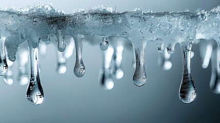 Poster - Close up details of slivers of ice rapidly melting with water droplets pouring down its surface.