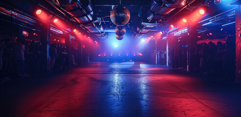 Poster - Dark techno club with dark background.