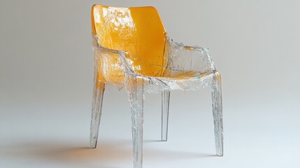 Poster - broken leg plastic chair on a white backgroun