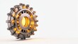 © ADD PHOTO - Close up of Shiny Metallic Gears and Machinery on White Background