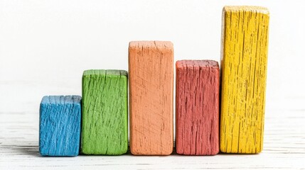 Poster - Colorful Wooden Geometric Shapes Arranged in Modern Composition