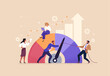 © nadzeya26 - Employee Skills Performance concept. Vector cartoon illustration of a group of diverse people working in front of a meter and increasing its readings. Isolated on background.