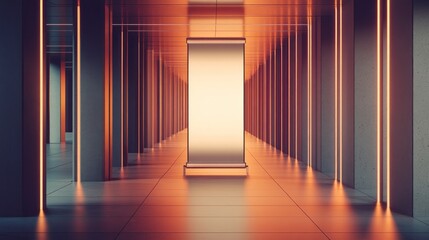 Poster - Futuristic corridor with illuminated display space