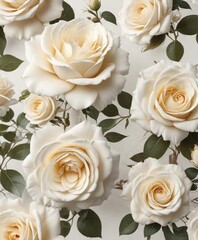 Wall Mural - Elegant floral pattern with cream roses on white, elegant, stylish