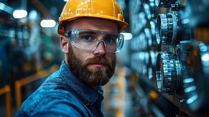 Poster - mechanical engineer inspecting high tech wind turbine control panel for precision engineering and re