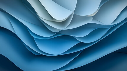 Poster - dynamic waves of blue paper layers studio abstract photography minimalist design close-up visual art