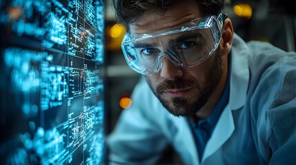 Poster - a professional engineer wearing protective gear analyzing schematics and data on a digital tablet re