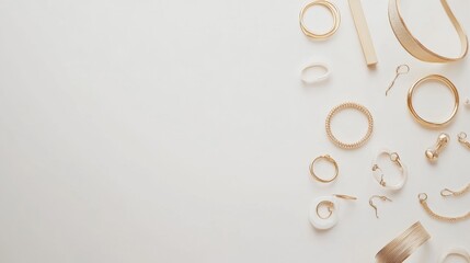 Aufkleber - Delicate jewelry items such as rings, bracelets, and earrings arranged beautifully on a flat surface, creating space for added text. Generative AI