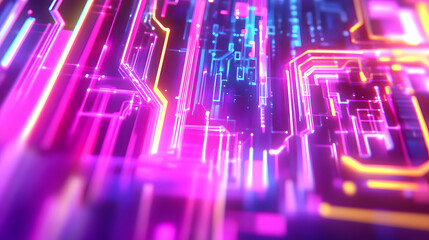 Poster - Dynamic digital circuit board rendering virtual space abstract graphics tech environment close-up view future innovation