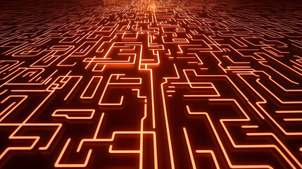 Poster - Digital maze exploration virtual space abstract art futuristic environment aerial perspective concept of complexity and technology