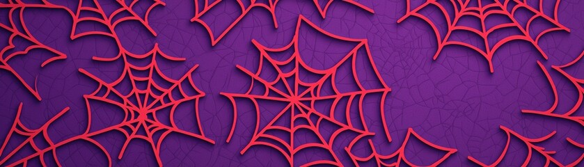 A vibrant purple background adorned with intricate red spider webs, creating a striking and playful contrast.