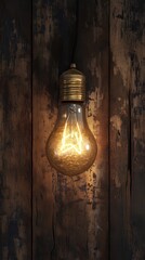 Poster - Vintage Edison Bulb on Aged Wooden Wall