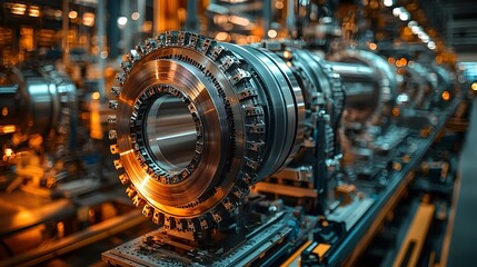 Poster - robotic arms assembling wind turbine blades as engineers oversee the automated manufacturing process