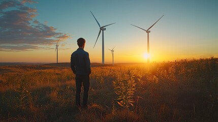 Poster - mechanical engineer overseeing wind turbine efficiency and supervision skilled professional inspecti