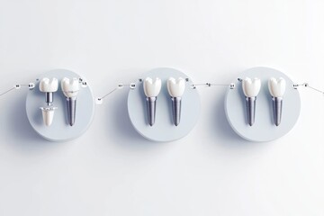 Aufkleber - Illustration depicts the three stages of dental implant placement, highlighting key components and providing space for detailed explanations. Generative AI