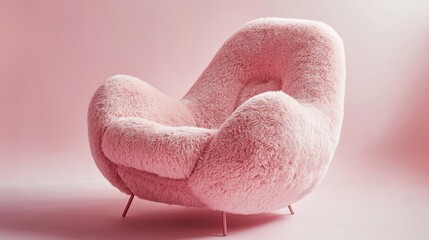 Poster - A cute and fluffy chair stands out in a gentle pink backdrop, inviting relaxation and warmth. Its plush texture and unique shape create a perfect spot for unwinding and enjoying leisure time
