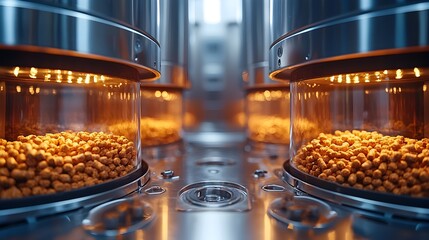 Poster - close up view of biomass pellets fueling a clean energy generator showcasing the process of sustaina