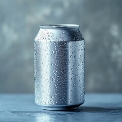 Poster - Refreshing and Cool Isolated Aluminum Can with Condensation on a Textured Blue Background