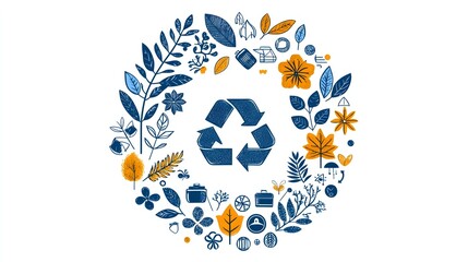 Poster - circular economy symbol formed by biomass energy icons representing sustainability and renewable cyc