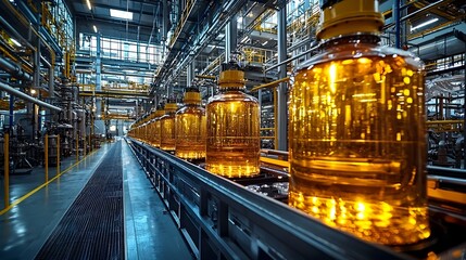 Poster - futuristic bioreactors processing plant waste into renewable energy at a state of the art biomass fa