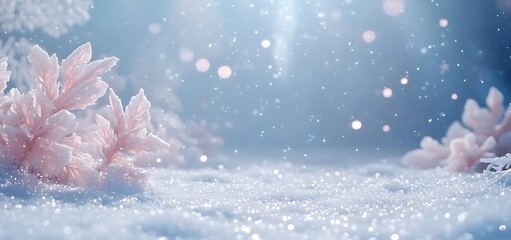 A beautiful winter background with snowflakes and bokeh lights