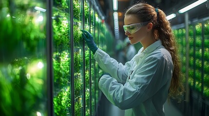 Poster - engineers inspecting glowing green biomass reactors symbolizing the future of sustainable energy inn